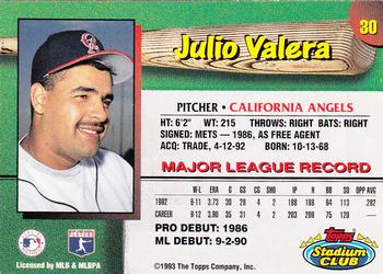 1993 Stadium Club California Angels #30 Julio Valera  Back