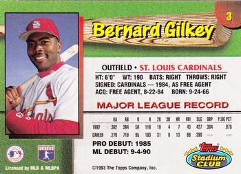 1993 Stadium Club St. Louis Cardinals #3 Bernard Gilkey  Back