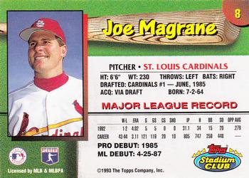 1993 Stadium Club St. Louis Cardinals #8 Joe Magrane  Back