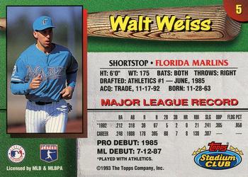 1993 Stadium Club Florida Marlins #5 Walt Weiss Back