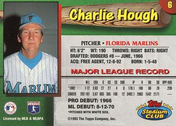 1993 Stadium Club Florida Marlins #6 Charlie Hough Back
