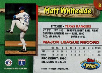 1993 Stadium Club Texas Rangers #3 Matt Whiteside  Back