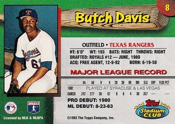 1993 Stadium Club Texas Rangers #8 Butch Davis  Back