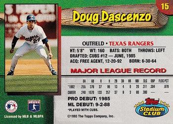 1993 Stadium Club Texas Rangers #15 Doug Dascenzo  Back