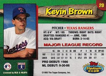 1993 Stadium Club Texas Rangers #20 Kevin Brown  Back