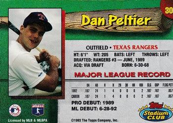 1993 Stadium Club Texas Rangers #30 Dan Peltier  Back