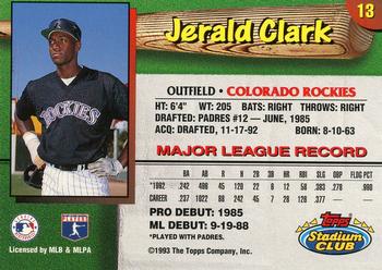 1993 Stadium Club Colorado Rockies #13 Jerald Clark  Back