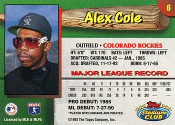 1993 Stadium Club Colorado Rockies #6 Alex Cole  Back