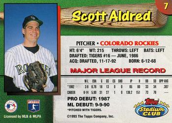 1993 Stadium Club Colorado Rockies #7 Scott Aldred  Back