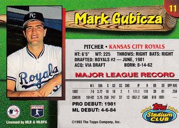 1993 Stadium Club Kansas City Royals #11 Mark Gubicza  Back