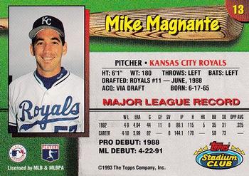 1993 Stadium Club Kansas City Royals #13 Mike Magnante  Back