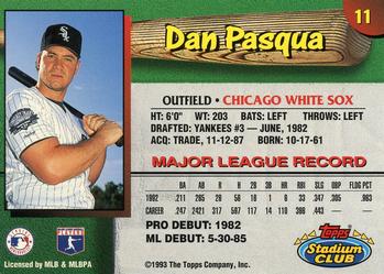 1993 Stadium Club Chicago White Sox #11 Dan Pasqua  Back