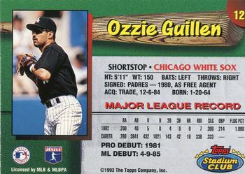 1993 Stadium Club Chicago White Sox #12 Ozzie Guillen  Back