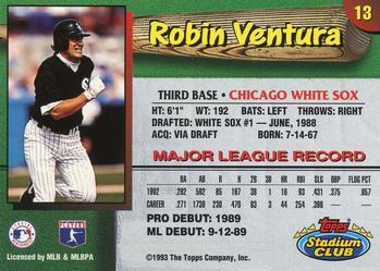 1993 Stadium Club Chicago White Sox #13 Robin Ventura  Back