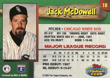 1993 Stadium Club Chicago White Sox #18 Jack McDowell Back