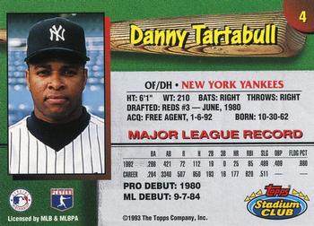 1993 Stadium Club New York Yankees #4 Danny Tartabull  Back