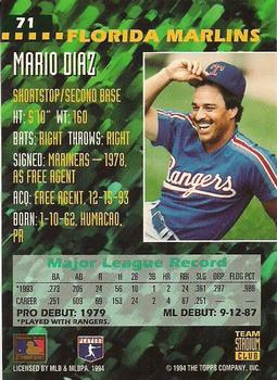 1994 Stadium Club Team #71 Mario Diaz Back