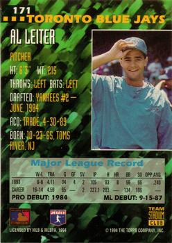 1994 Stadium Club Team #171 Al Leiter Back