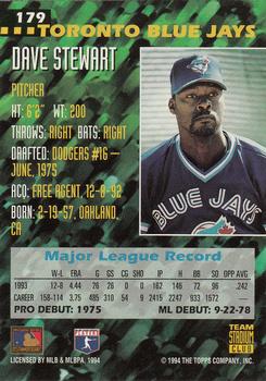 1994 Stadium Club Team #179 Dave Stewart Back