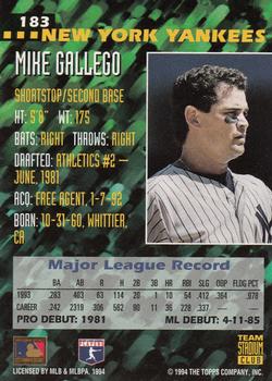 1994 Stadium Club Team #183 Mike Gallego Back