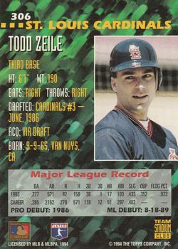 1994 Stadium Club Team #306 Todd Zeile Back