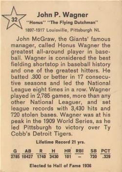 1961 Golden Press Hall of Fame Baseball Stars #32 Honus Wagner Back