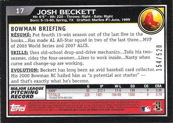 2010 Bowman - Blue #17 Josh Beckett Back