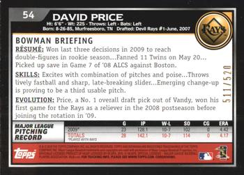 2010 Bowman - Blue #54 David Price Back