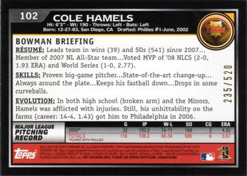 2010 Bowman - Blue #102 Cole Hamels Back