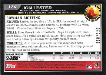 2010 Bowman - Blue #124 Jon Lester Back