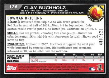 2010 Bowman - Blue #126 Clay Buchholz Back