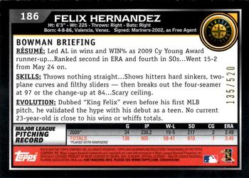 2010 Bowman - Blue #186 Felix Hernandez Back