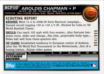 2010 Bowman - Chrome Prospects Purple Refractors #BCP10 Aroldis Chapman Back