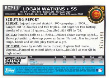 2010 Bowman - Chrome Prospects Purple Refractors #BCP11 Logan Watkins Back