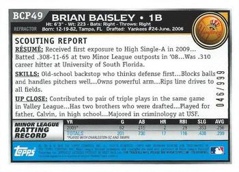 2010 Bowman - Chrome Prospects Purple Refractors #BCP49 Brian Baisley Back