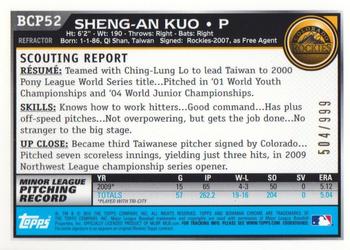 2010 Bowman - Chrome Prospects Purple Refractors #BCP52 Sheng-An Kuo Back