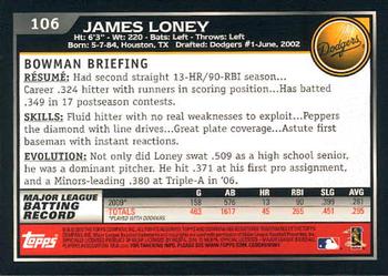 2010 Bowman - Gold #106 James Loney Back