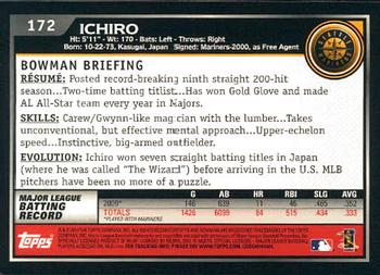 2010 Bowman - Gold #172 Ichiro Suzuki Back