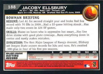 2010 Bowman - Gold #188 Jacoby Ellsbury Back