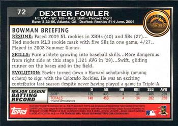 2010 Bowman - Gold #72 Dexter Fowler Back