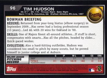 2010 Bowman - Gold #96 Tim Hudson Back