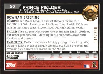 2010 Bowman - Orange #50 Prince Fielder Back
