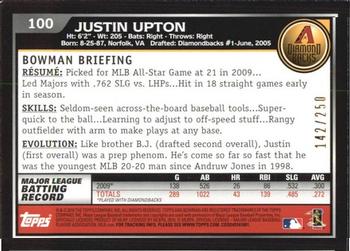 2010 Bowman - Orange #100 Justin Upton Back