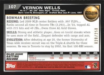 2010 Bowman - Orange #107 Vernon Wells Back