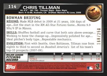 2010 Bowman - Orange #114 Chris Tillman Back