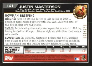 2010 Bowman - Orange #141 Justin Masterson Back