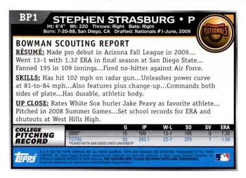 2010 Bowman Chrome - Prospects Black #BP1 Stephen Strasburg Back