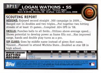 2010 Bowman Chrome - Prospects Black #BP11 Logan Watkins Back