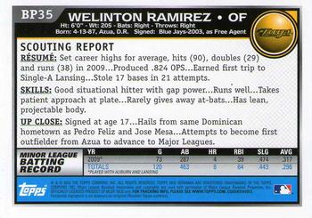 2010 Bowman Chrome - Prospects Black #BP35 Welinton Ramirez Back