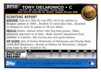 2010 Bowman Chrome - Prospects Black #BP50 Tony Delmonico Back